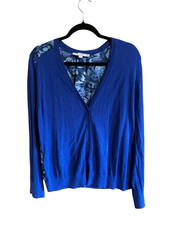LOFT Sweaters - Blue Button Up Cardigan with Floral Back Panel